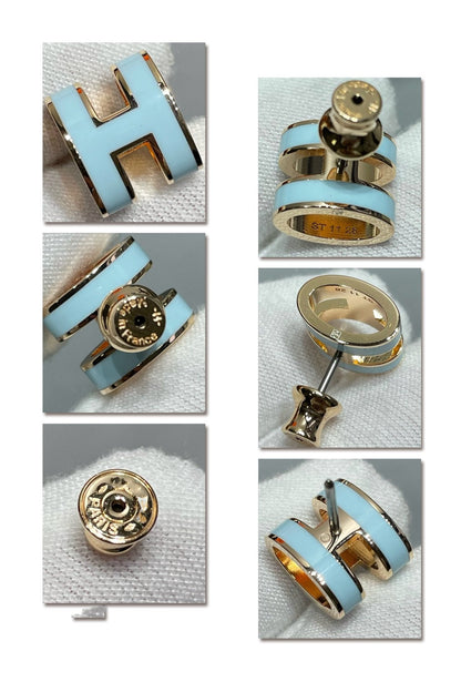 [NOBLE AURA]POP H SKY BLUE STUD EARRINGS