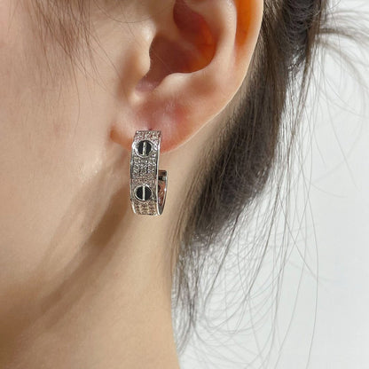 [NOBLE AURA] LOVE CERAMIC DIAMOND PAVED SILVER EARRINGS