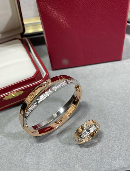 [NOBLE AURA]LOVE PINK GOLD SILVER DIAMOND DOUBLE RING