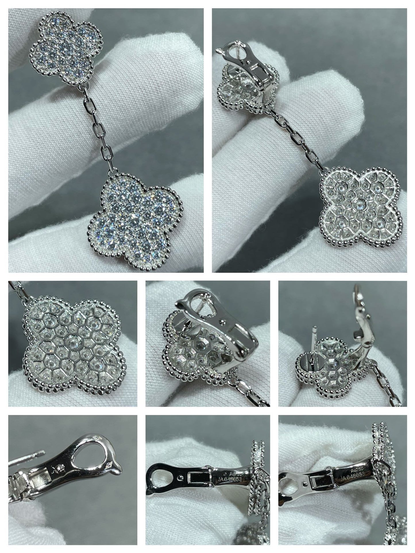 [NOBLE AURA]CLOVER 2 MOTIFS DIAMOND PAVED SILVER EARRINGS