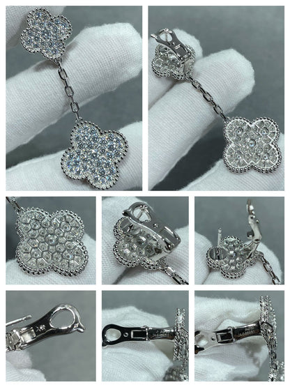 [NOBLE AURA]CLOVER 2 MOTIFS DIAMOND PAVED SILVER EARRINGS