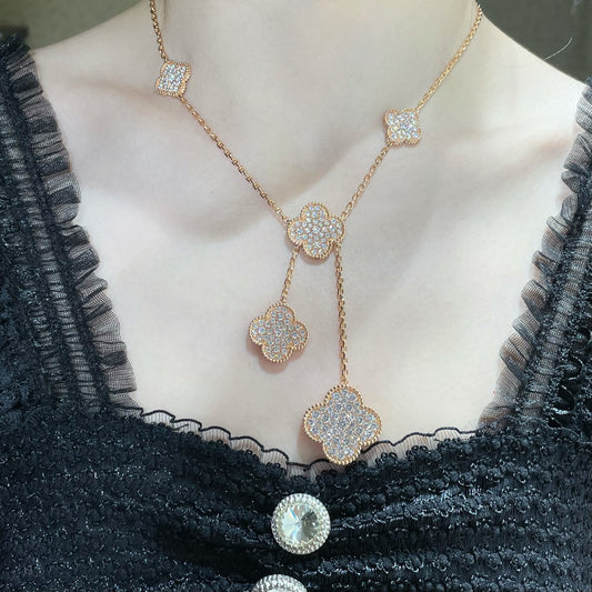 [NOBLE AURA]CLOVER 6 MOTIF DIAMOND PAVED NECKLACE
