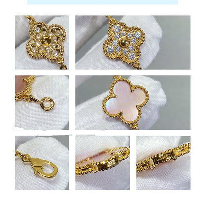 [NOBLE AURA]CLOVER 5 MOTIF DIAMOND PINK MOP PINK GOLD BRACELET
