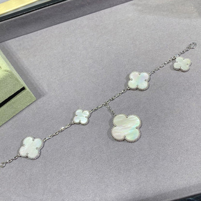 [NOBLE AURA]CLOVER 5 MOTIF WHITE MOP SILVER BRACELET