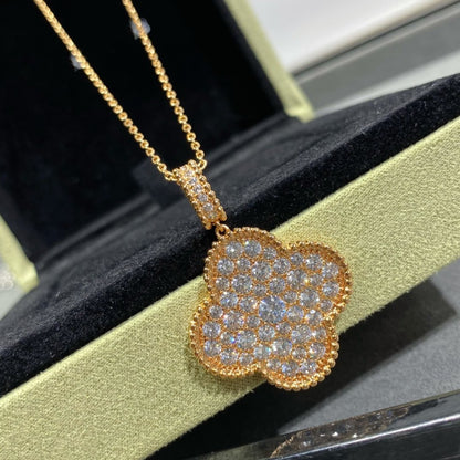 [NOBLE AURA]CLOVER 25MM LARGE PEDANT DIAMOND PAVED LONG NECKLACE