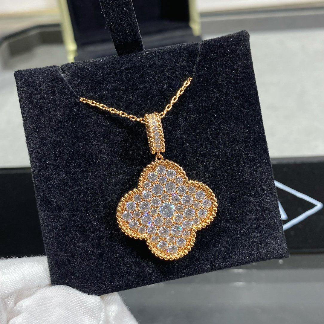 [NOBLE AURA]CLOVER 25MM LARGE PEDANT DIAMOND PAVED LONG NECKLACE