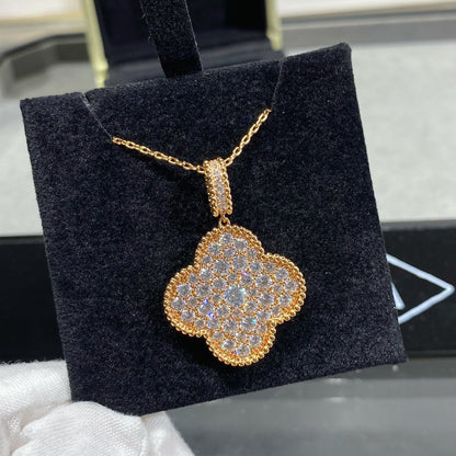 [NOBLE AURA]CLOVER 25MM LARGE PEDANT DIAMOND PAVED LONG NECKLACE