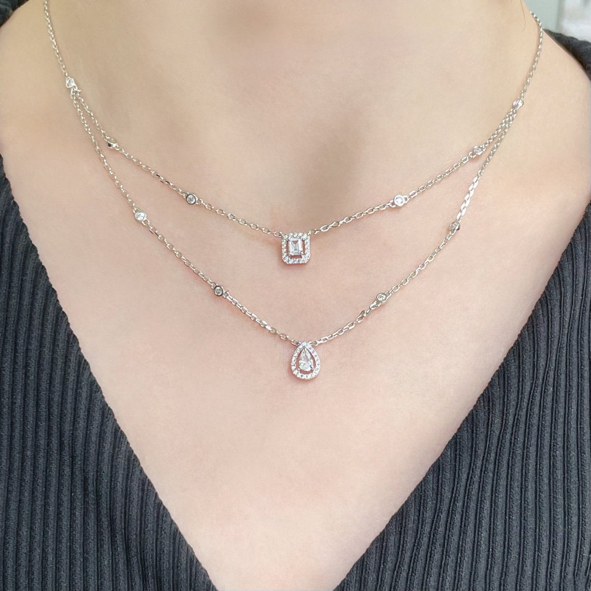 [NOBLE AURA]MY TWIN 2 ROW DIAMOND NECKLACE