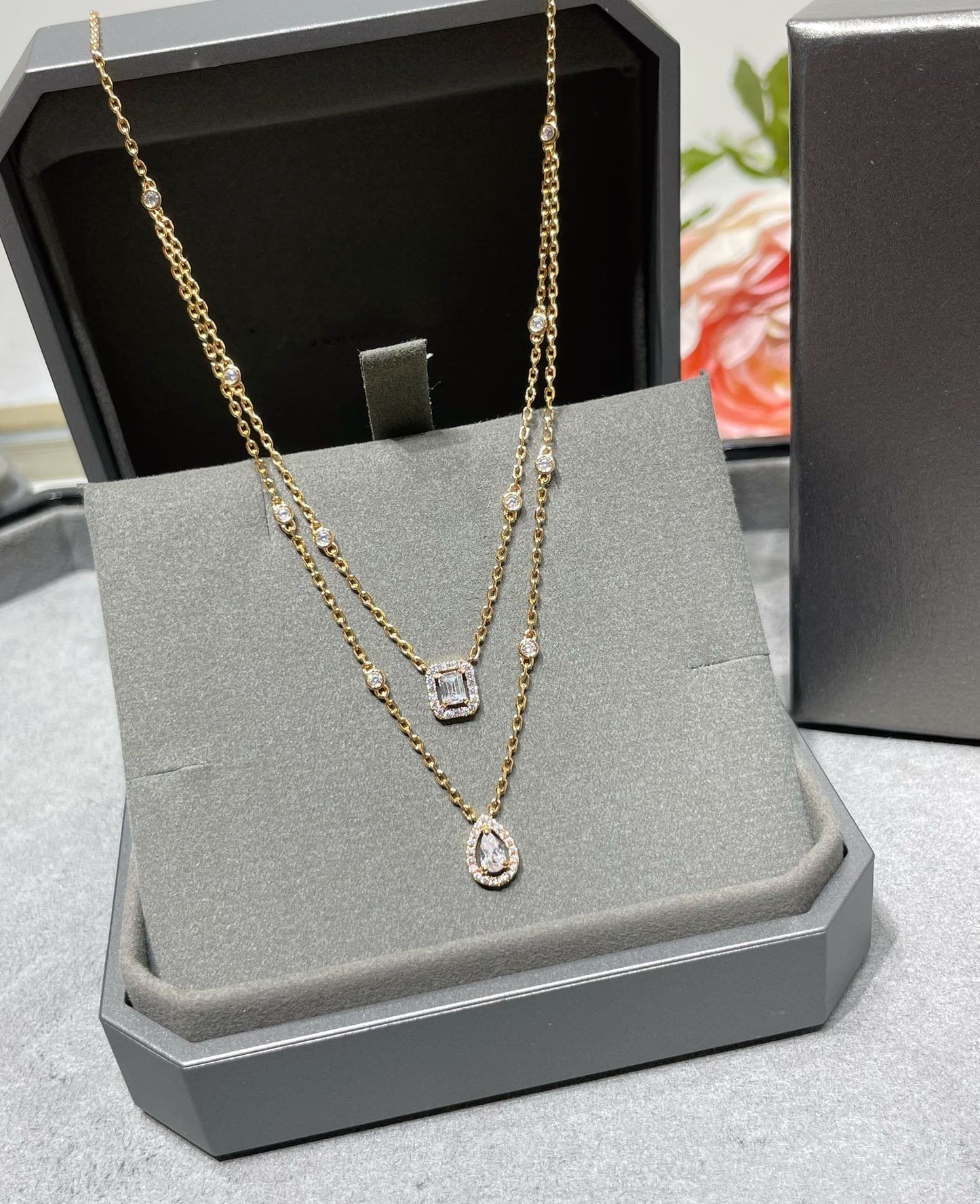 [NOBLE AURA]MY TWIN 2 ROW DIAMOND NECKLACE