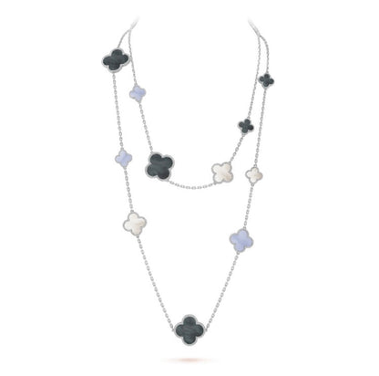 [NOBLE AURA]CLOVER 16 MOTIF CHALCEDONY MOP SILVER NECKLACE
