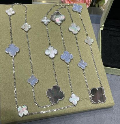 [NOBLE AURA]CLOVER 16 MOTIF CHALCEDONY MOP SILVER NECKLACE