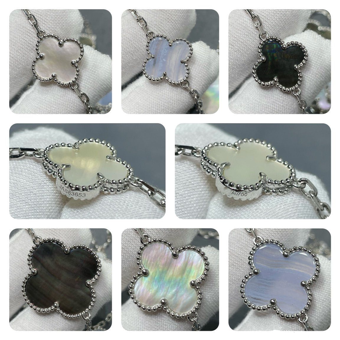 [NOBLE AURA]CLOVER 16 MOTIF CHALCEDONY MOP SILVER NECKLACE