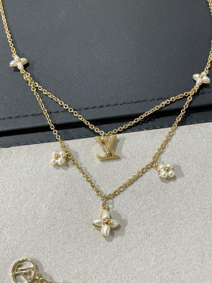 [NOBLE AURA]FLOWERGRAM GOLD MOP DOUBLE ROW NECKLACE