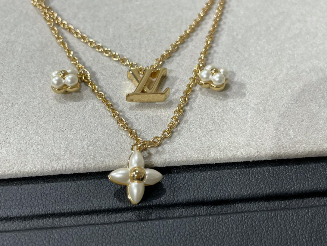 [NOBLE AURA]FLOWERGRAM GOLD MOP DOUBLE ROW NECKLACE