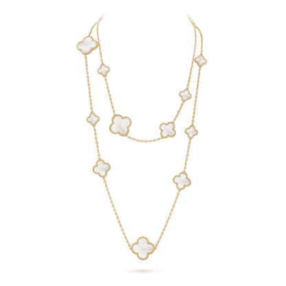 [NOBLE AURA]CLOVER 16 MOTIF WHITE MOP GOLD NECKLACE
