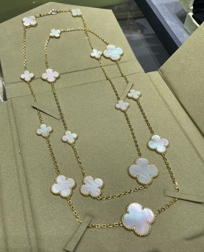 [NOBLE AURA]CLOVER 16 MOTIF WHITE MOP GOLD NECKLACE