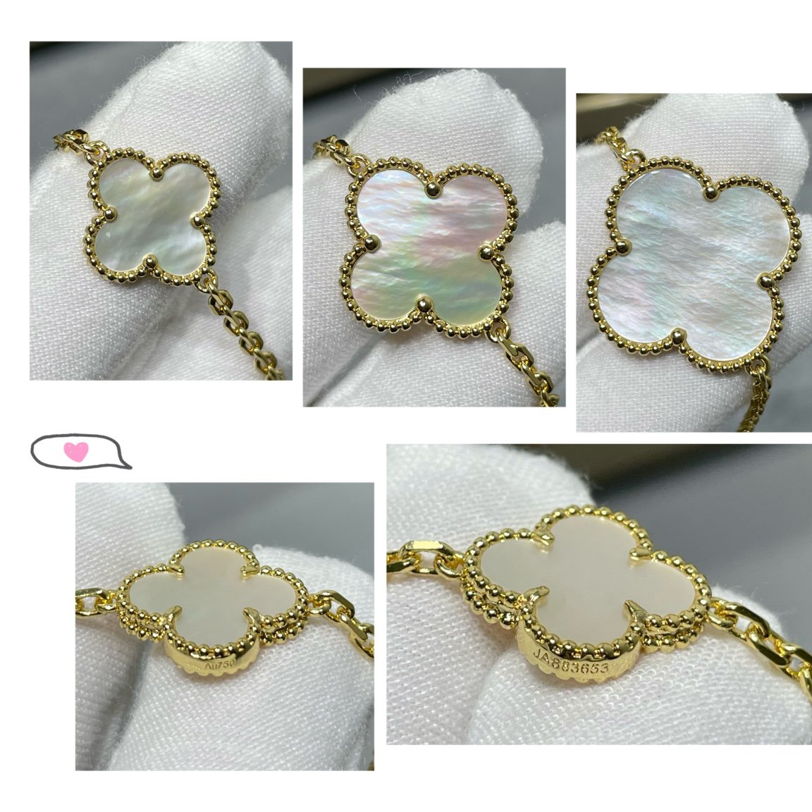 [NOBLE AURA]CLOVER 16 MOTIF WHITE MOP GOLD NECKLACE