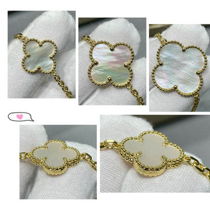 [NOBLE AURA]CLOVER 16 MOTIF WHITE MOP GOLD NECKLACE