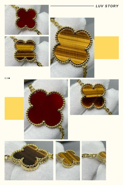 [NOBLE AURA]CLOVER 16 MOTIF CARNELIAN TIGER EYE ROSE GOLD NECKLACE
