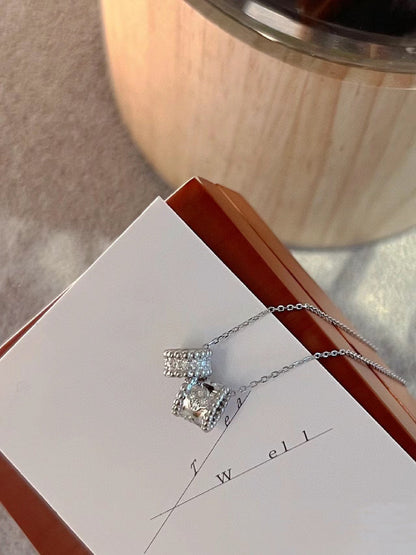 [NOBLE AURA]PERLEE DOUBLE PENDANT SILVER DIAMOND NECKLACE