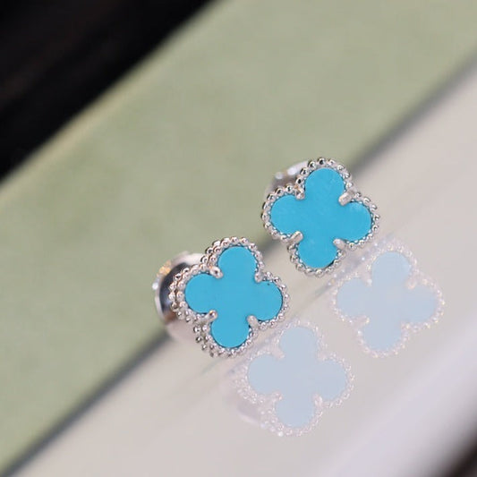 [NOBLE AURA]CLOVER MINI TURQUOISE SILVER STUD EARRINGS