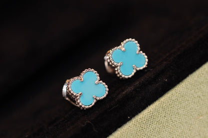 [NOBLE AURA]CLOVER MINI TURQUOISE SILVER STUD EARRINGS