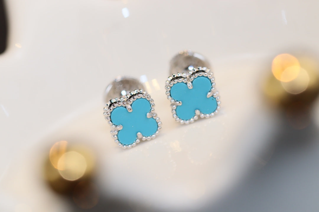 [NOBLE AURA]CLOVER MINI TURQUOISE SILVER STUD EARRINGS