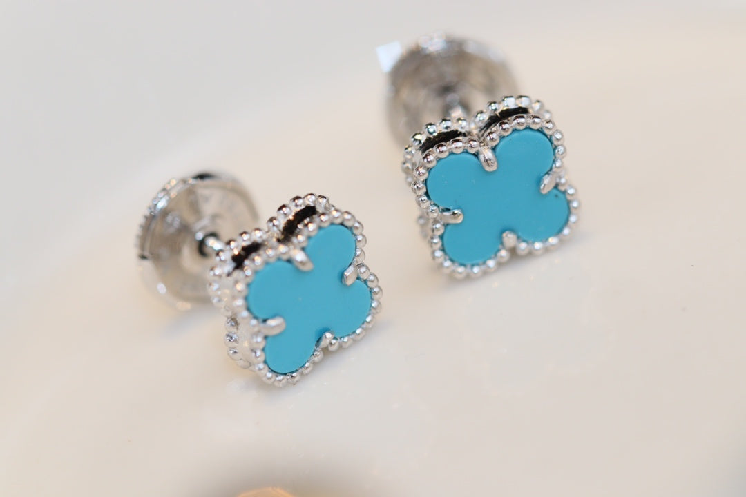 [NOBLE AURA]CLOVER MINI TURQUOISE SILVER STUD EARRINGS