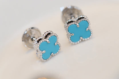 [NOBLE AURA]CLOVER MINI TURQUOISE SILVER STUD EARRINGS