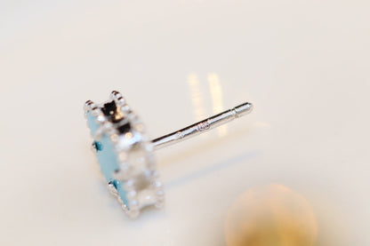 [NOBLE AURA]CLOVER MINI TURQUOISE SILVER STUD EARRINGS