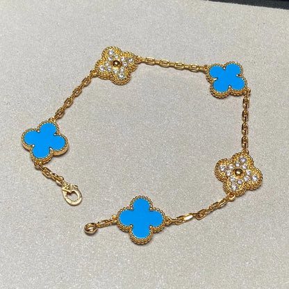 [NOBLE AURA] CLOVER 5 MOTIF BLUE AGATE BRACELET COLLECTION