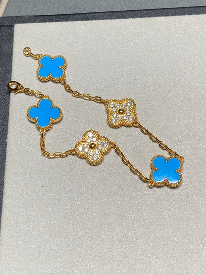 [NOBLE AURA] CLOVER 5 MOTIF BLUE AGATE BRACELET COLLECTION
