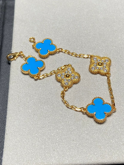 [NOBLE AURA] CLOVER 5 MOTIF BLUE AGATE BRACELET COLLECTION