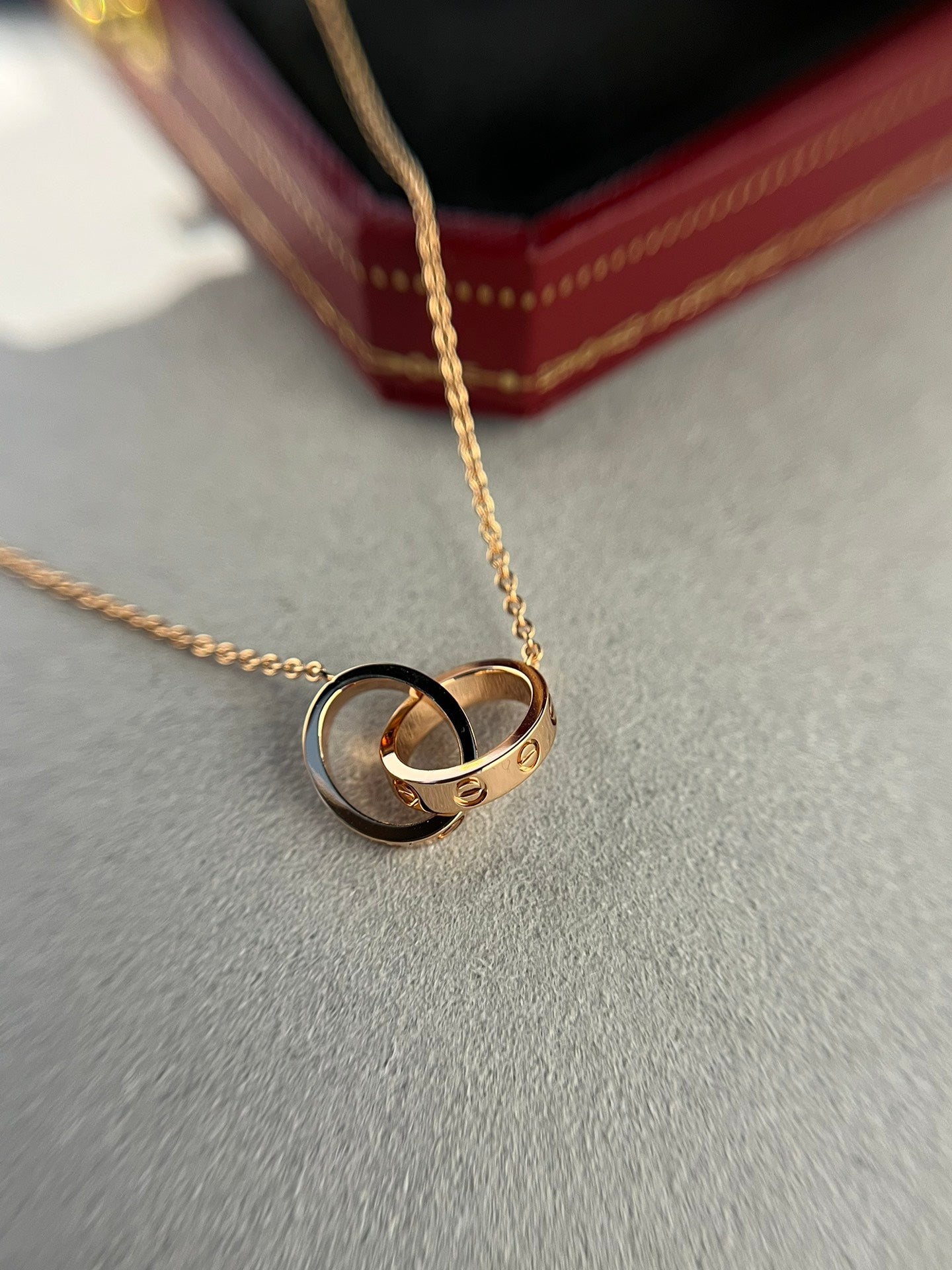 [NOBLE AURA]LOVE NECKLACE DOUBLE RING PINK GOLD