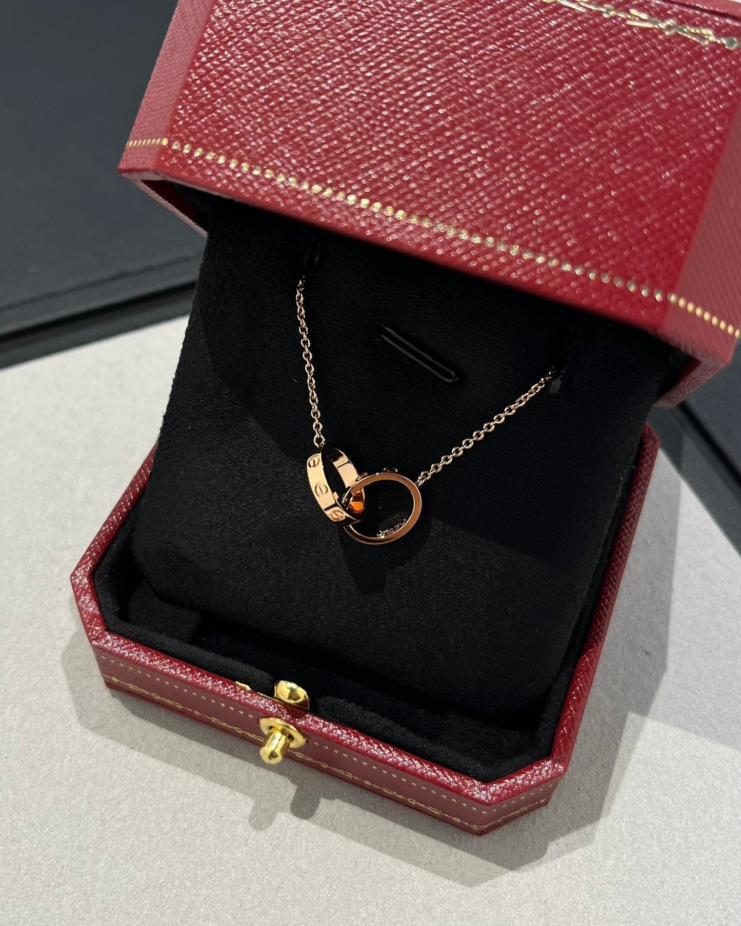 [NOBLE AURA]LOVE NECKLACE DOUBLE RING PINK GOLD