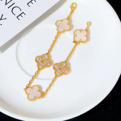 [NOBLE AURA]CLOVER WHITE PEARL MOP 5 MOTIF BRACELET COLLECTION
