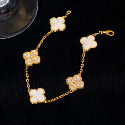 [NOBLE AURA]CLOVER WHITE PEARL MOP 5 MOTIF BRACELET COLLECTION