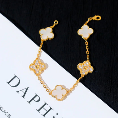 [NOBLE AURA]CLOVER WHITE PEARL MOP 5 MOTIF BRACELET COLLECTION