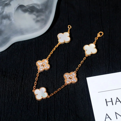 [NOBLE AURA]CLOVER WHITE PEARL MOP 5 MOTIF BRACELET COLLECTION