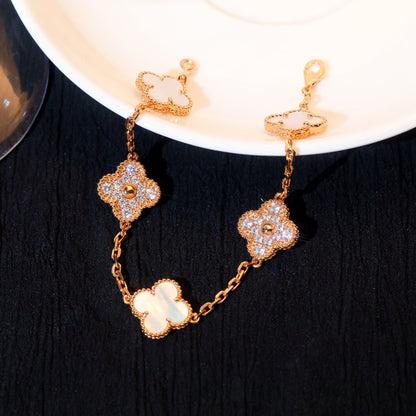 [NOBLE AURA]CLOVER BRACELET 5 MOTIF WHITE MOP DIAMOND