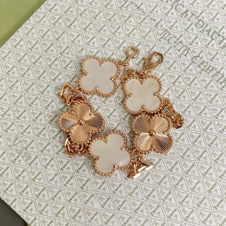 [NOBLE AURA]CLOVER WHITE PEARL MOP 5 MOTIF BRACELET COLLECTION