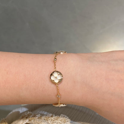 [NOBLE AURA]STAR AND SUN 4 MOTIF WHITE MOP PINK GOLD BRACELET