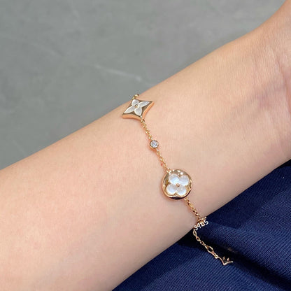 [NOBLE AURA]STAR AND SUN 4 MOTIF WHITE MOP PINK GOLD BRACELET