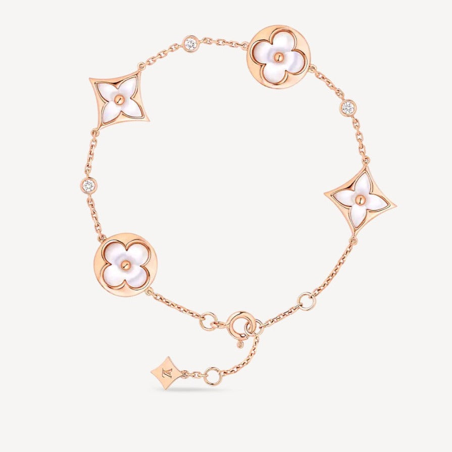 [NOBLE AURA]STAR AND SUN 4 MOTIF WHITE MOP PINK GOLD BRACELET