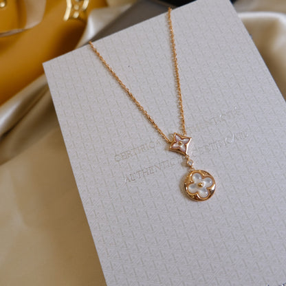[NOBLE AURA]STAR AND SUN WHITE MOP 2 MOTIF PINK GOLD NECKLACE