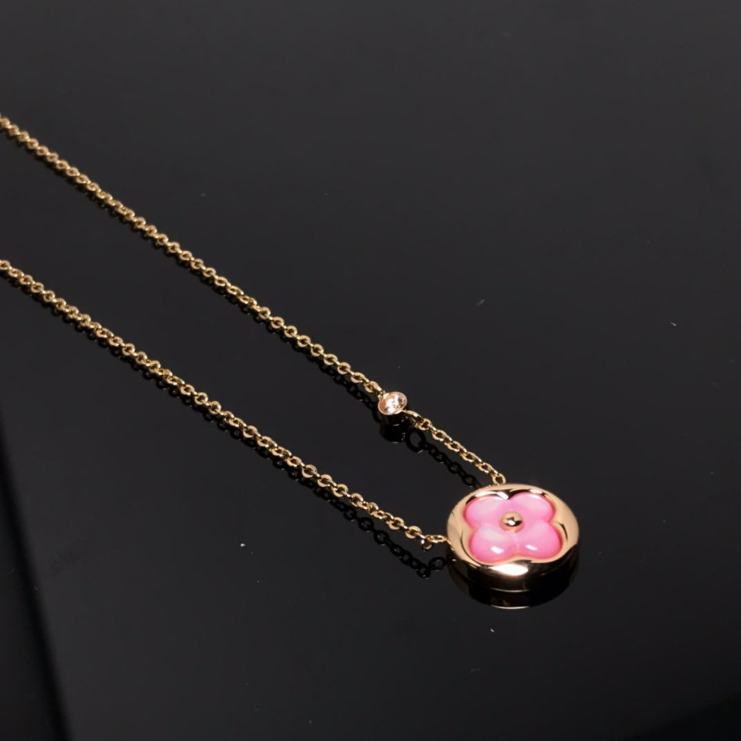 [NOBLE AURA]COLOR BLOSSOM PINK MOP SUN GOLD NECKLACE