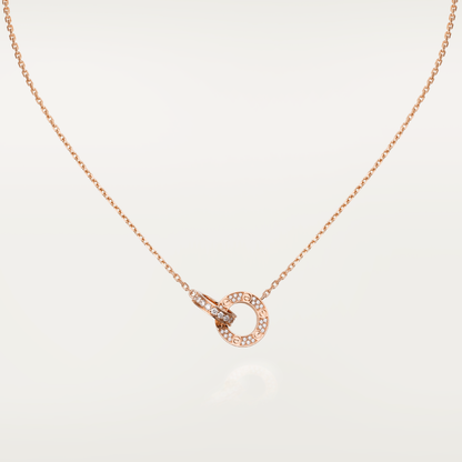 [NOBLE AURA]LOVE 7.6MM NECKLACE ROSE GOLD AND SILVER  FULL DIAMOND