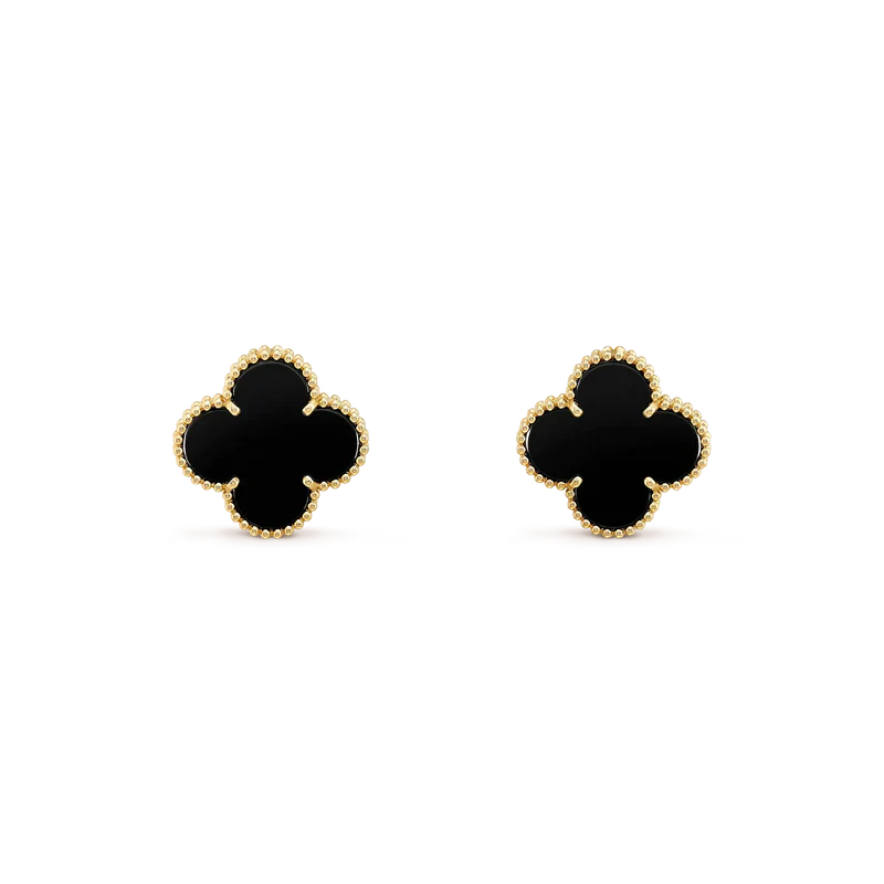 [NOBLE AURA]CLOVER MEDIUM 1 MOTIFS  ONYX STUD EARRINGS