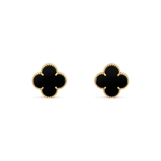 [NOBLE AURA]CLOVER MEDIUM 1 MOTIFS  ONYX STUD EARRINGS