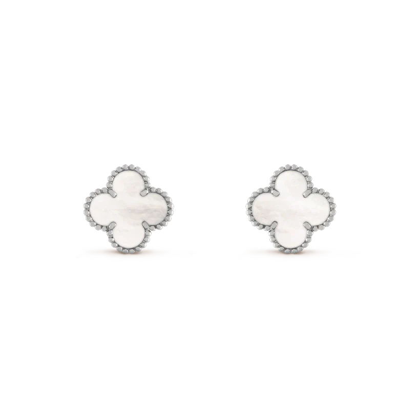 [NOBLE AURA]CLOVER MEDIUM 1 MOTIFS  WHITE MOP EARRINGS SILVER